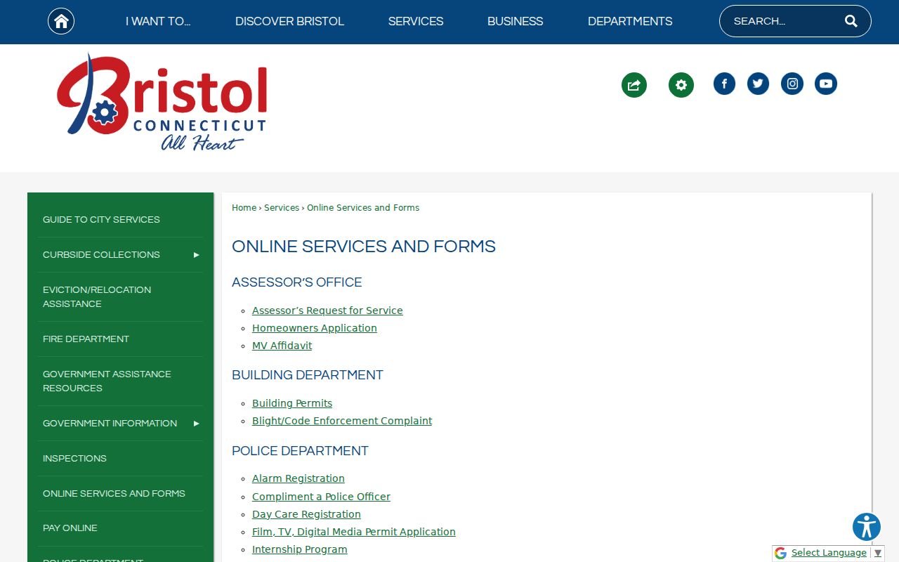 City of Bristol Clerk online services and forms