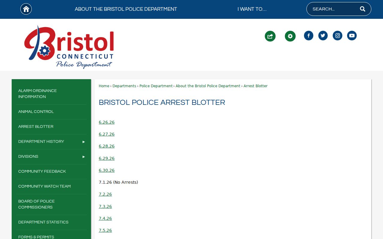 City of Bristol arrest records arrest blotter