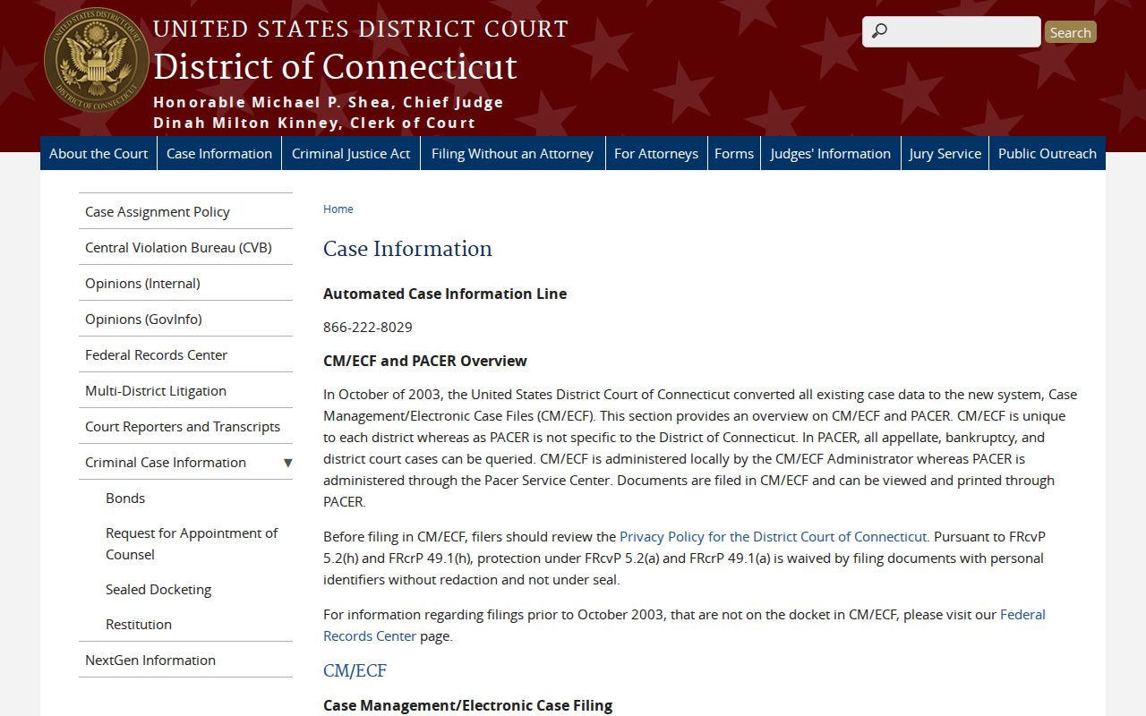 City of Bristol court dockets District of Connecticut case information