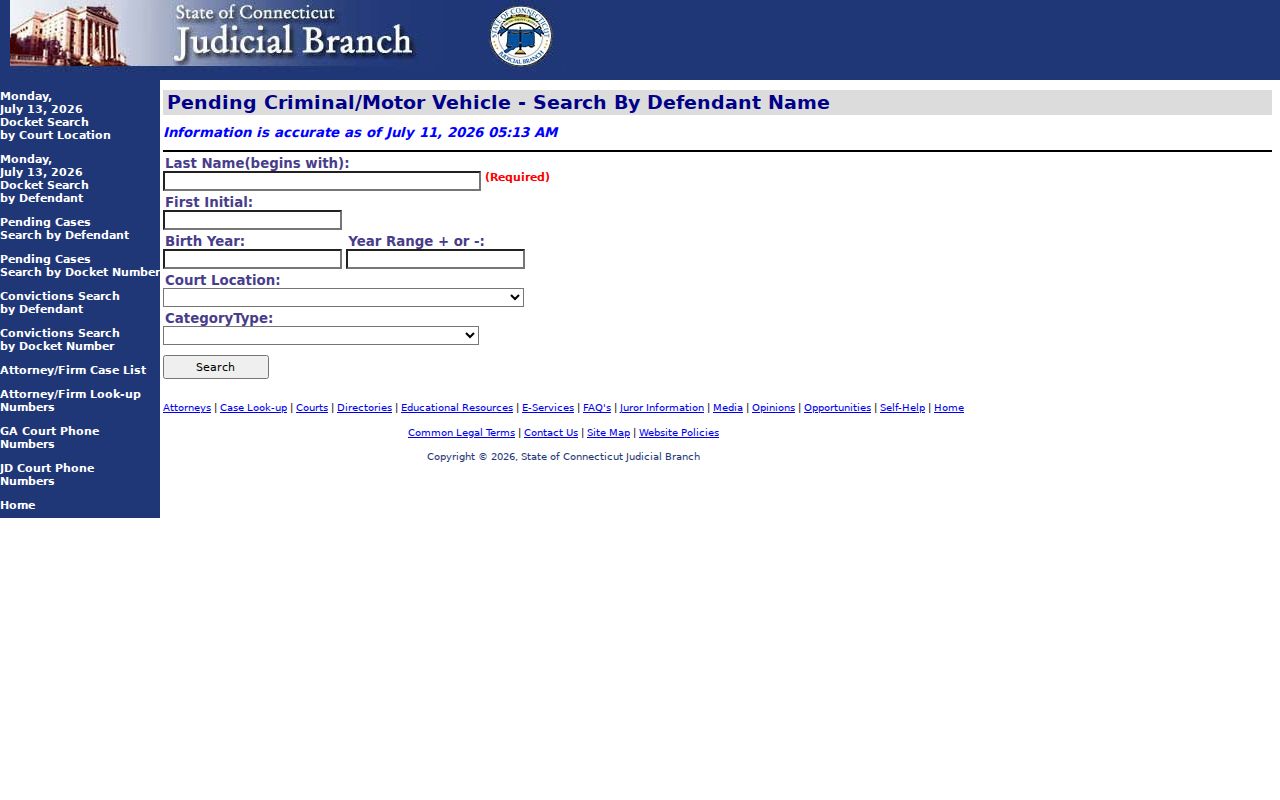 City of Bristol court dockets Judicial Branch criminal and motor vehicle dockets