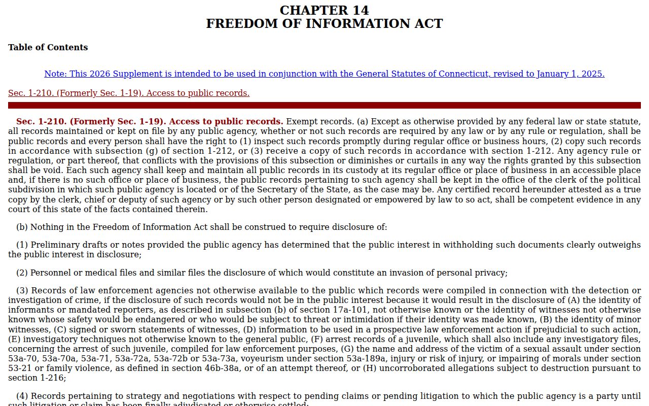 City of Bristol court records Connecticut FOIA supplement