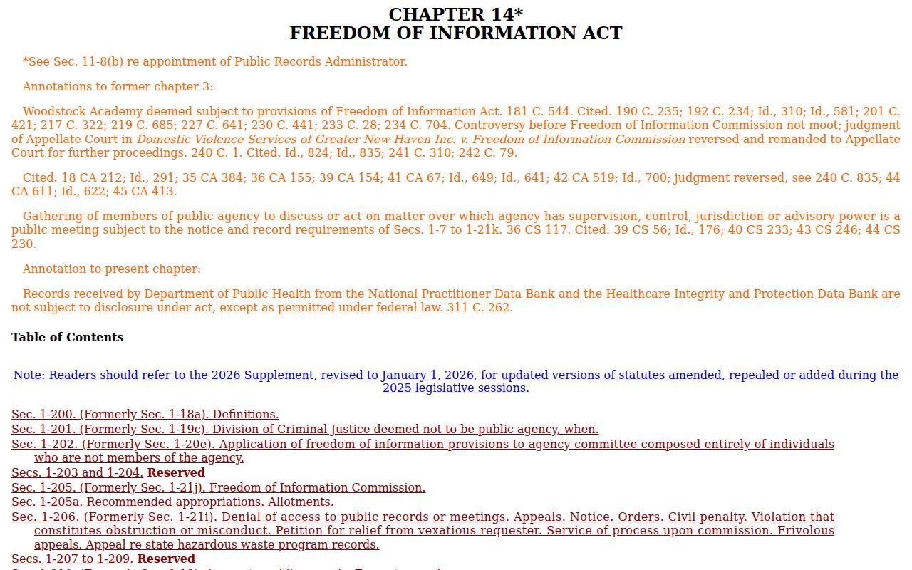 City of Bristol court records Connecticut FOIA statutes