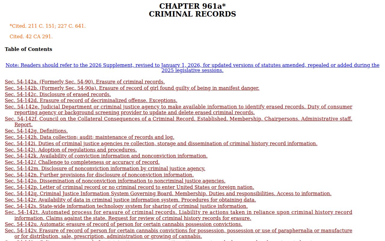 City of Bristol criminal court records Connecticut criminal records statutes