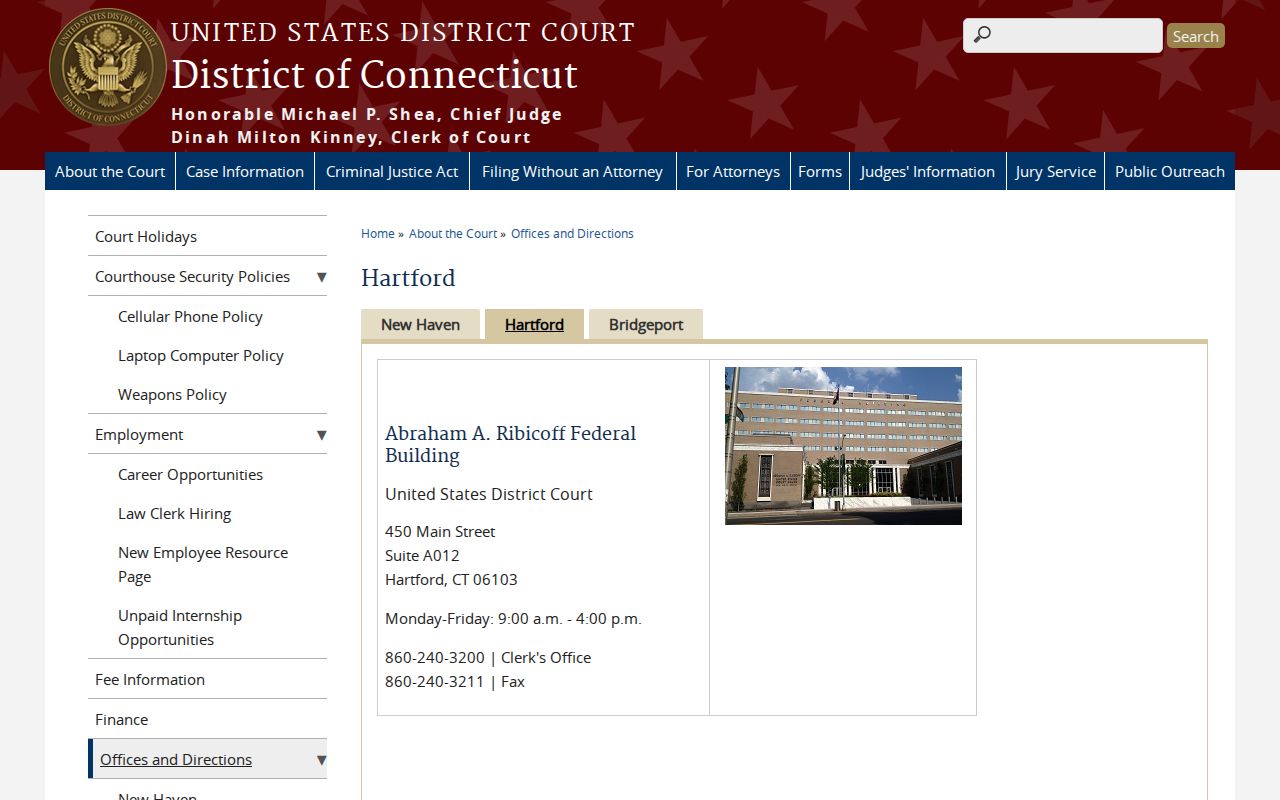 City of Bristol Superior Court records and Hartford federal courthouse context