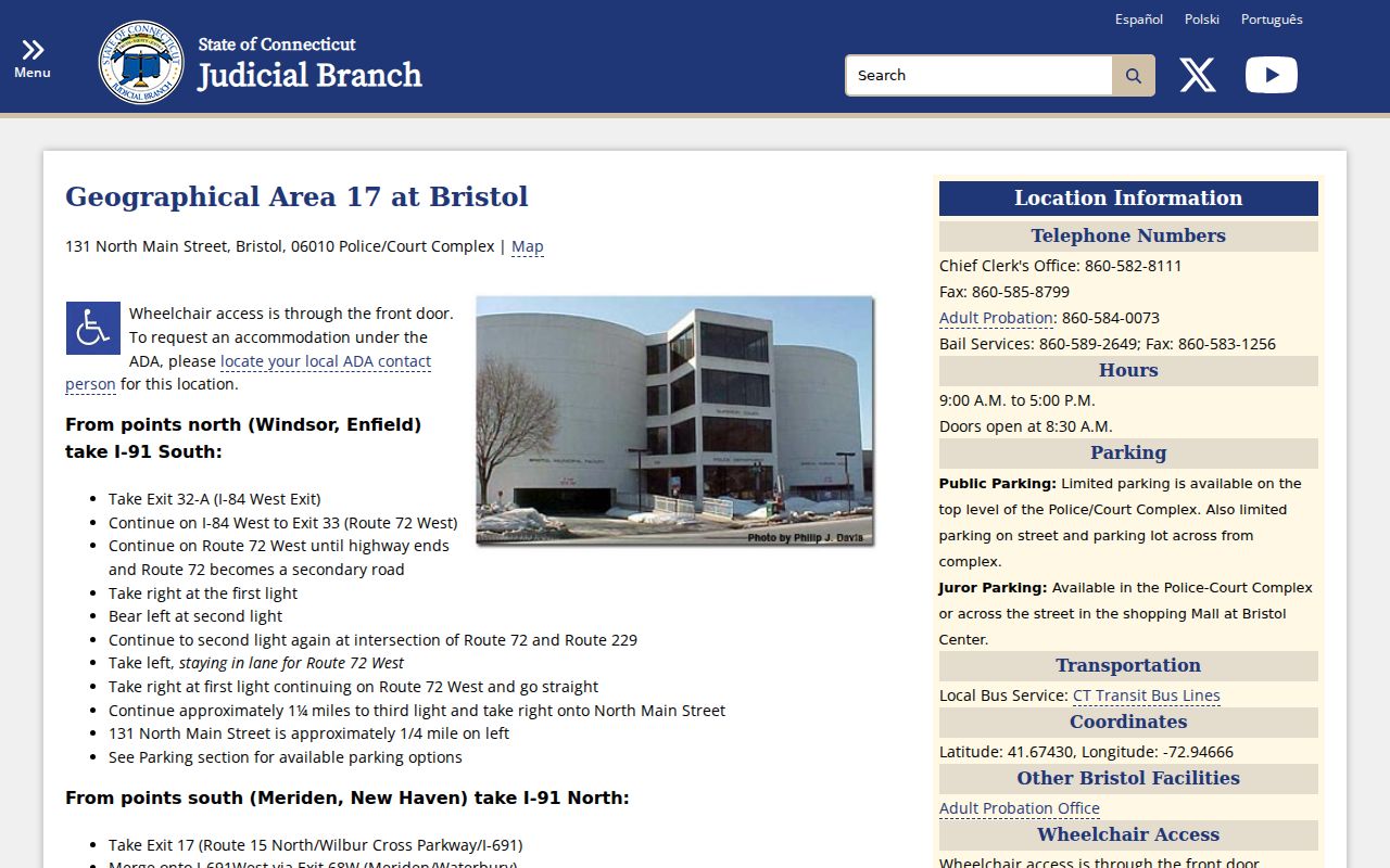 City of Bristol Superior Court G.A. 17 location page