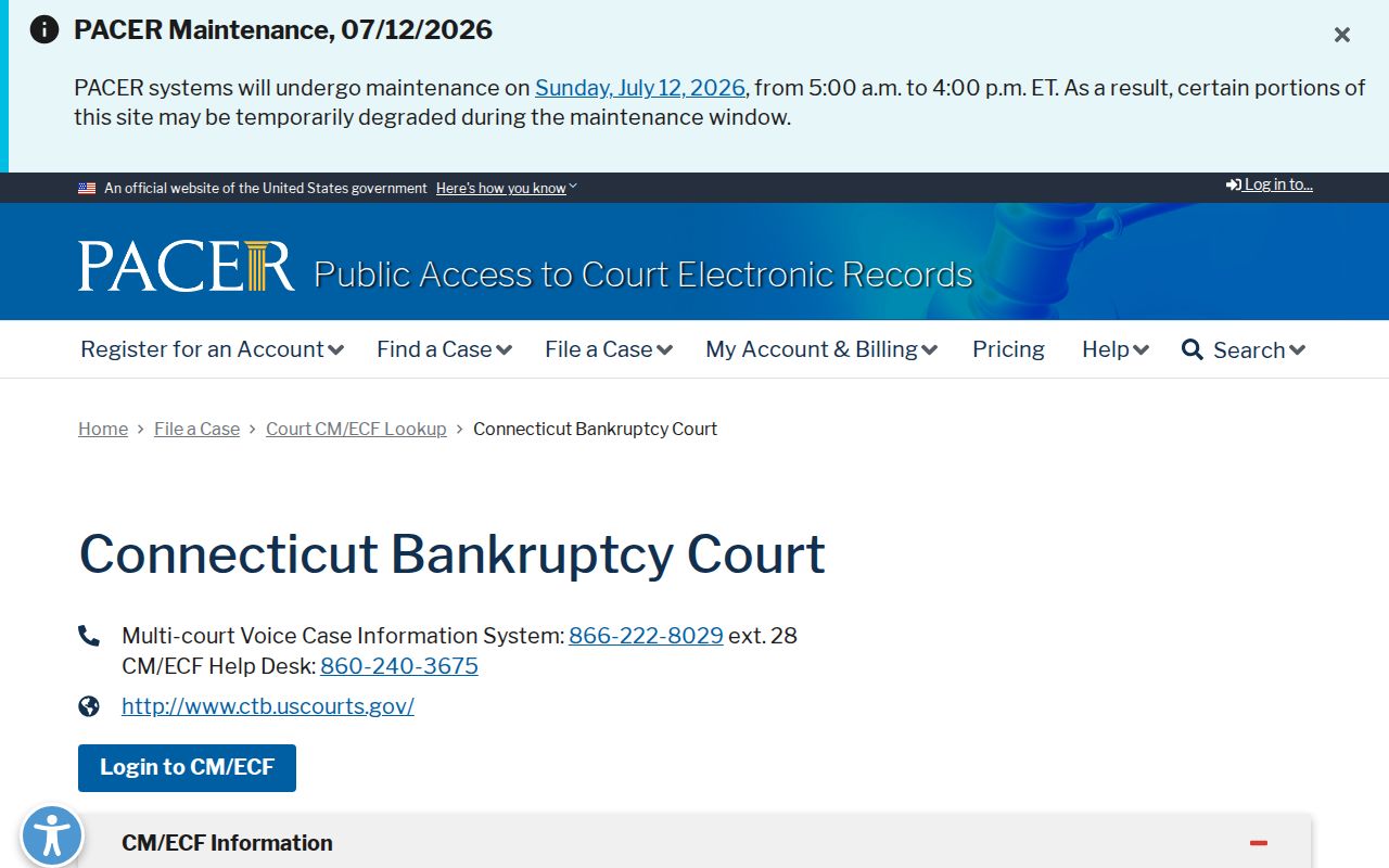 City of Bristol federal court records PACER Connecticut Bankruptcy Court lookup