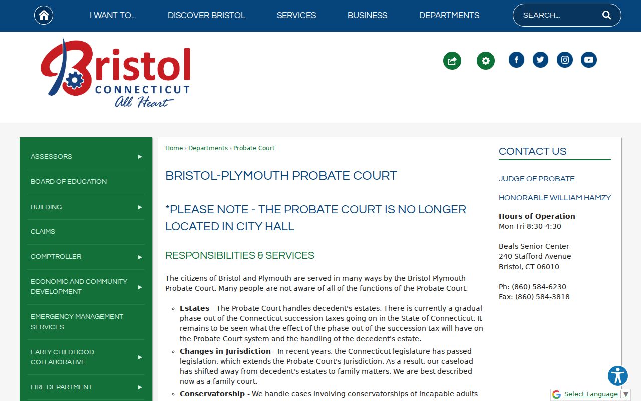 City of Bristol probate records city Probate Court page
