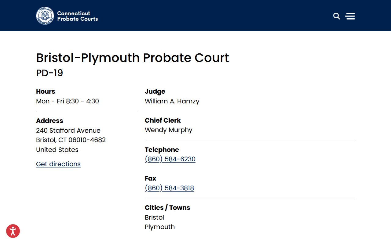 City of Bristol probate records Bristol-Plymouth Probate Court listing
