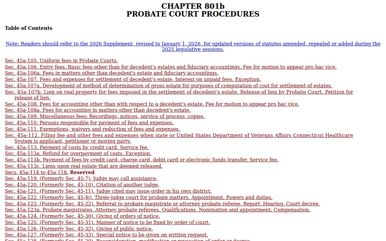 City of Bristol probate records Connecticut probate fee statutes