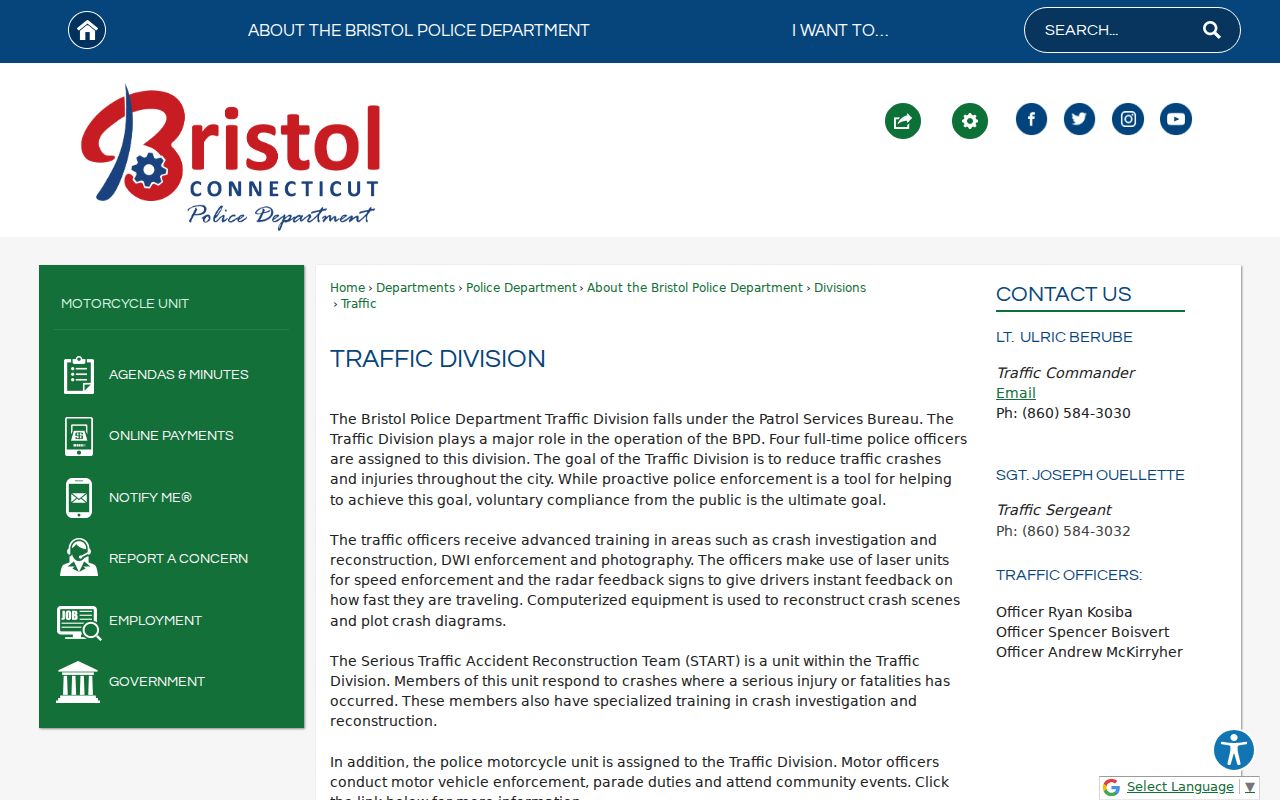 City of Bristol traffic court records Bristol Police Traffic Division